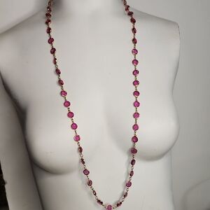 Vintage Austrian Crystal Fuchsia  Gold Plated Necklace Beautiful Color